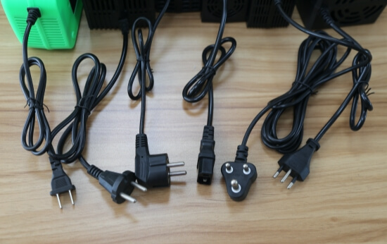 OEM battery charger AC plug options selected for target-market power interfaces and export requirements.