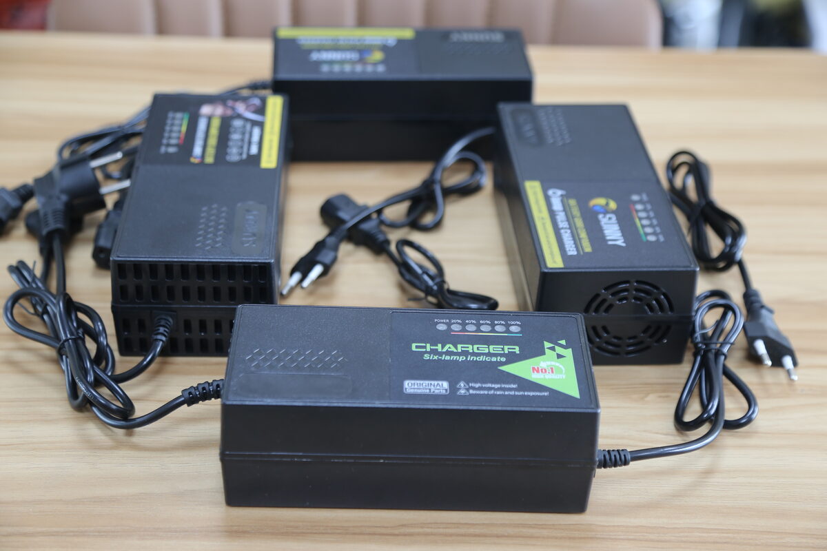 Different 48V battery charger hardware platforms that require chemistry-specific voltage, profile and BMS matching.