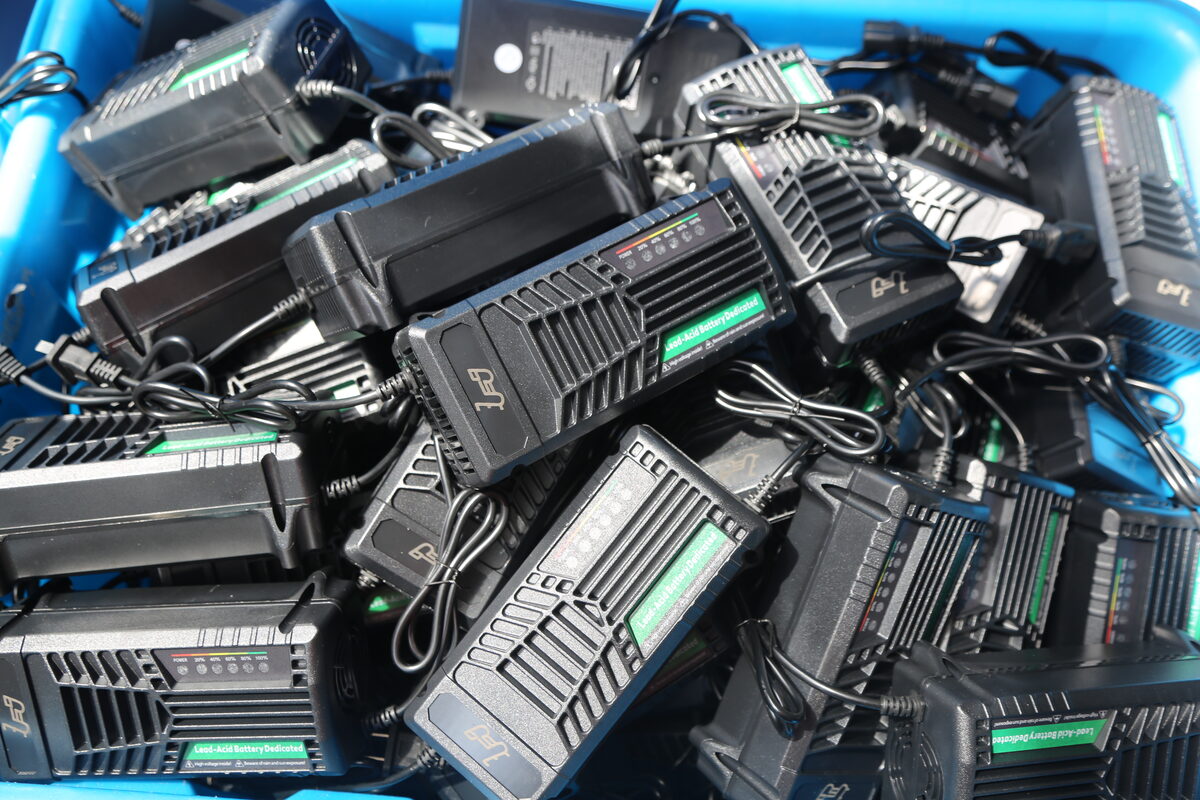 Separated charger models awaiting controlled configuration checks for battery chemistry and charging profile.