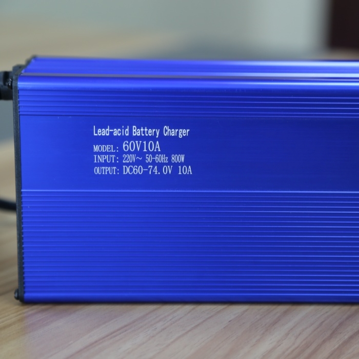60V 10A lead-acid battery charger supplied for a South Asia bulk order with approved electrical specifications verified before packing.