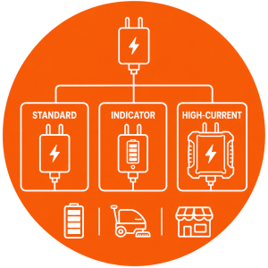 72V battery charger supplier offering standard, battery-indicator, and high-current models for B2B sourcing.