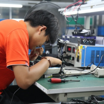 Battery charger quality control covering electrical performance testing, insulation checks, and full-load burn-in before shipment.