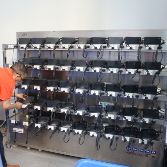 Battery charger testing area for electrical performance, dielectric withstand testing and full-load burn-in before release.