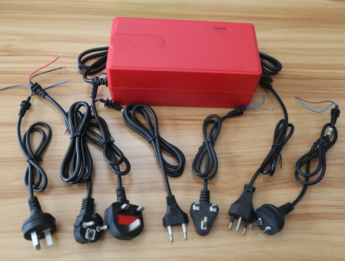 Custom battery charger AC input and plug matching for destination-market voltage, frequency and mains requirements.