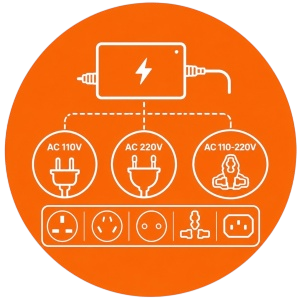 OEM 72V battery charger with configurable AC input and regional plug options for different destination markets.