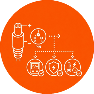 OEM e-bike charger connector and polarity verification with electrical, insulation, and full-load burn-in testing.