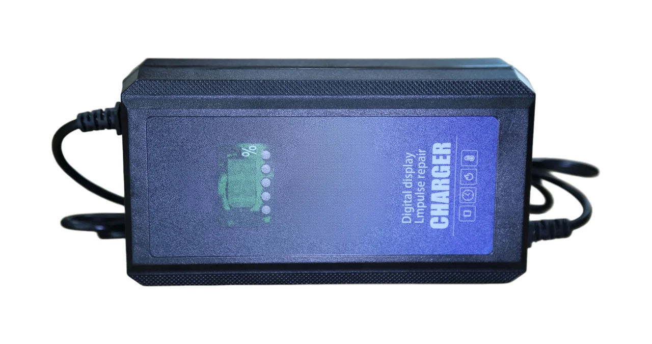 Unbranded battery charger prepared for OEM configuration and overseas markets.